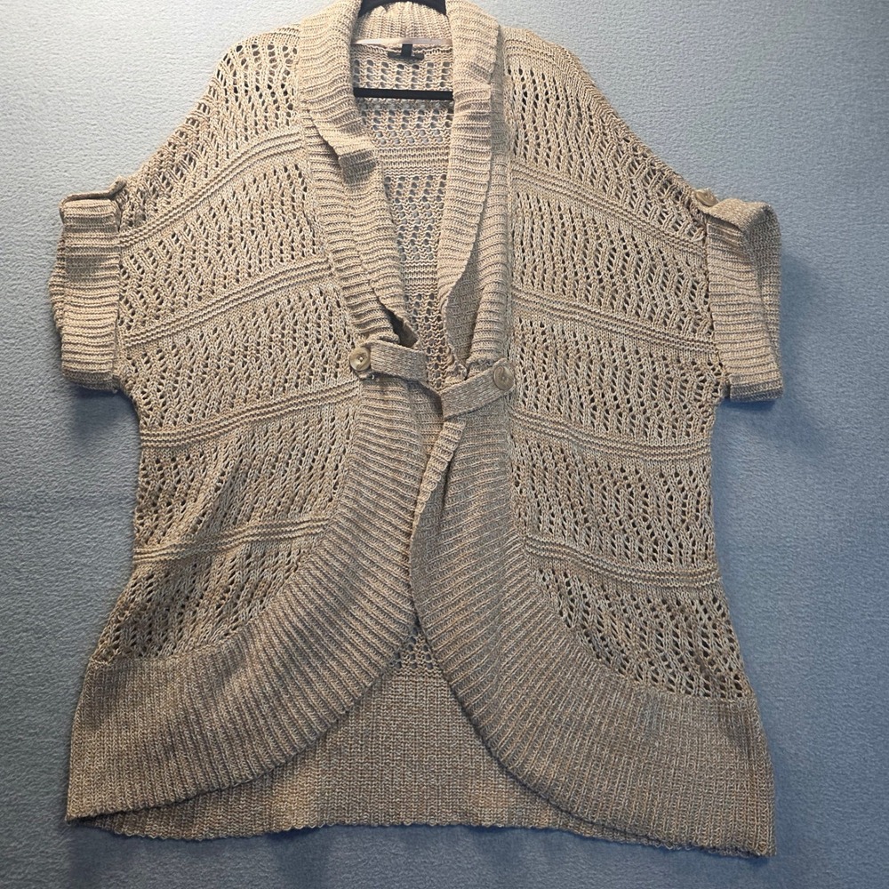 Apt 9 Open Knit Cardigan Sweater Womens Size 3X Beige Short Sleeve Plus Size - Picture 1 of 8